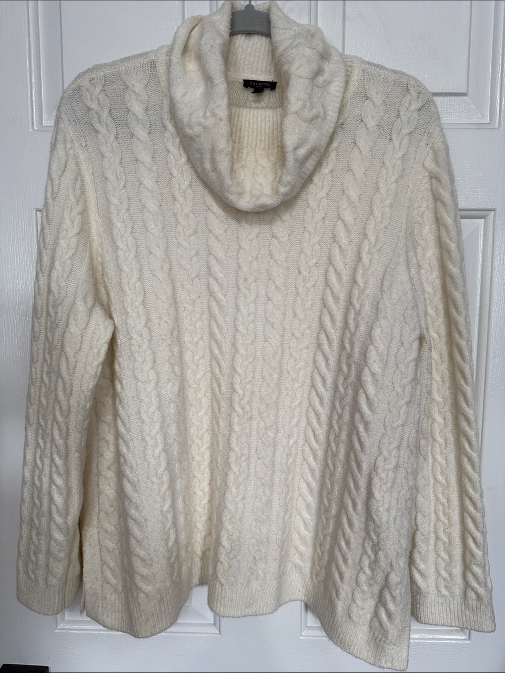 Talbots Ivory Cable Knit Cowl Neck Sweater